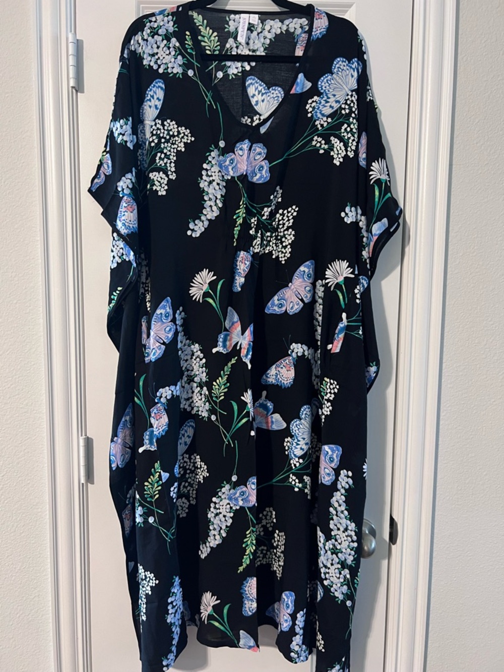 Black Floral & Butterfly Kimono Caftan